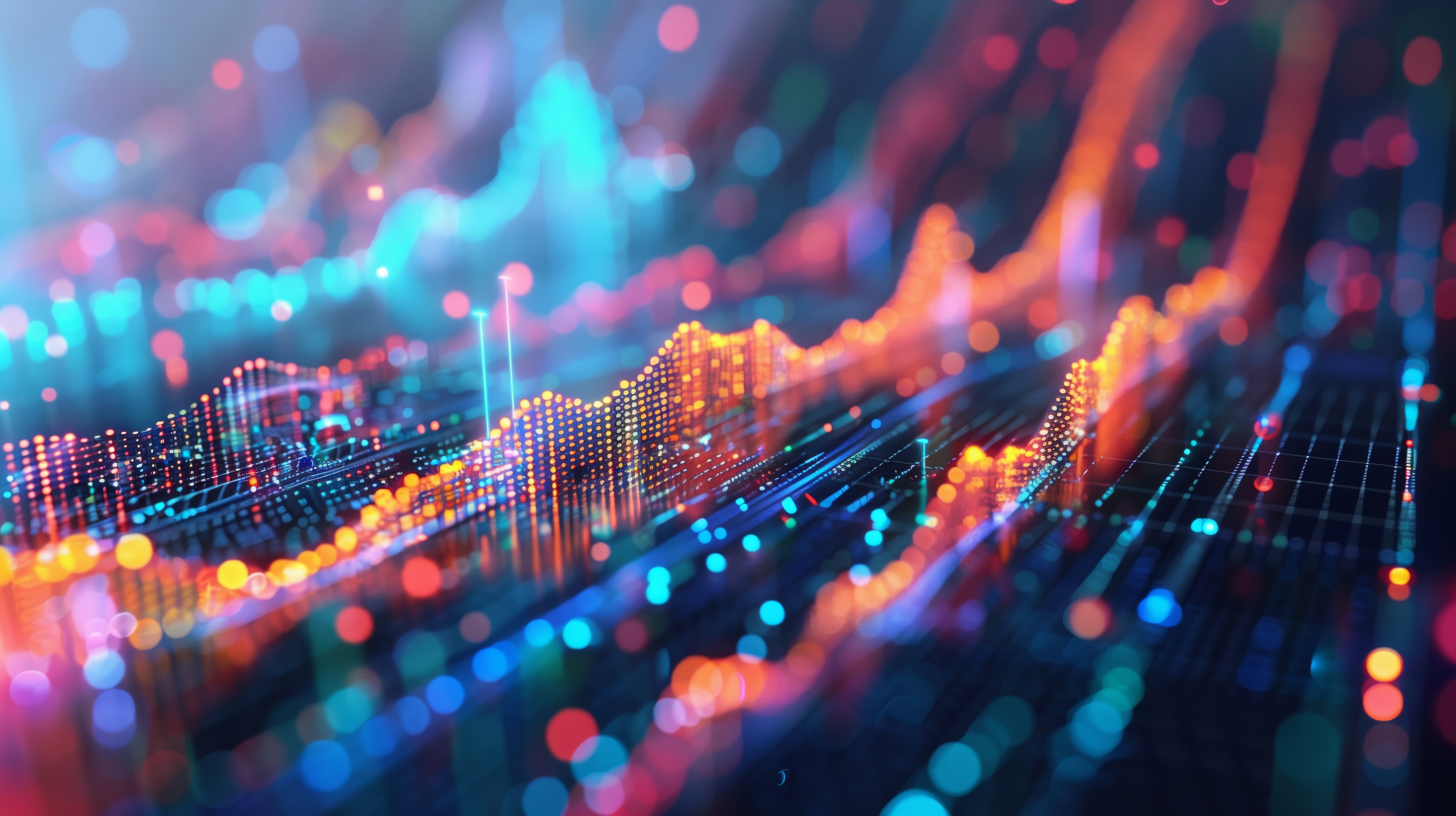 Digital landscape of vibrant 3D data analysis visualization with
