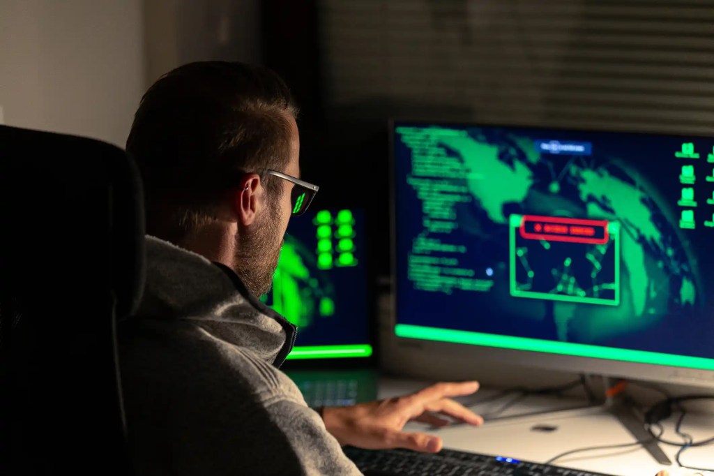 Image of a cyber expert looking at a computer