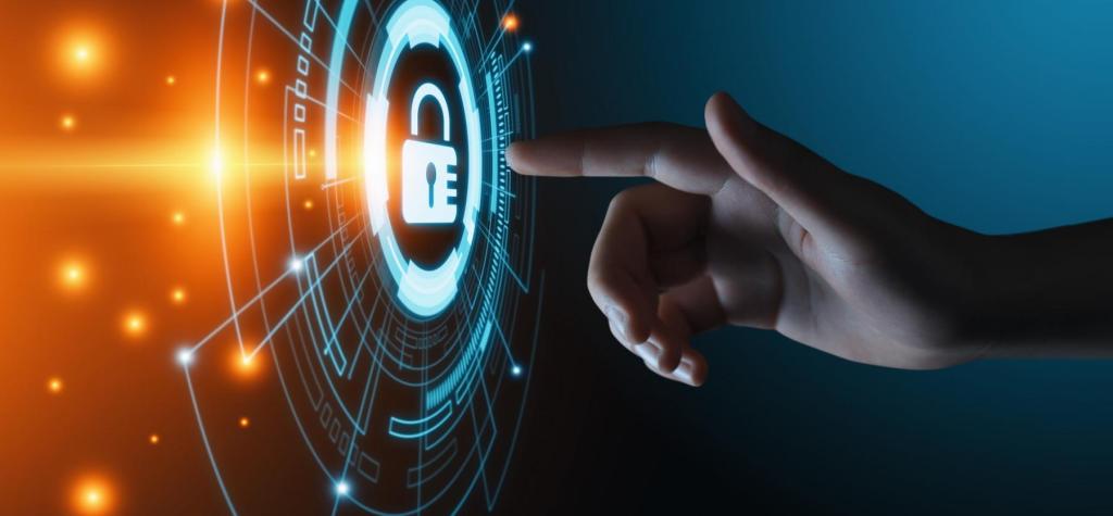 A hand reaching out to a cyber defense lock